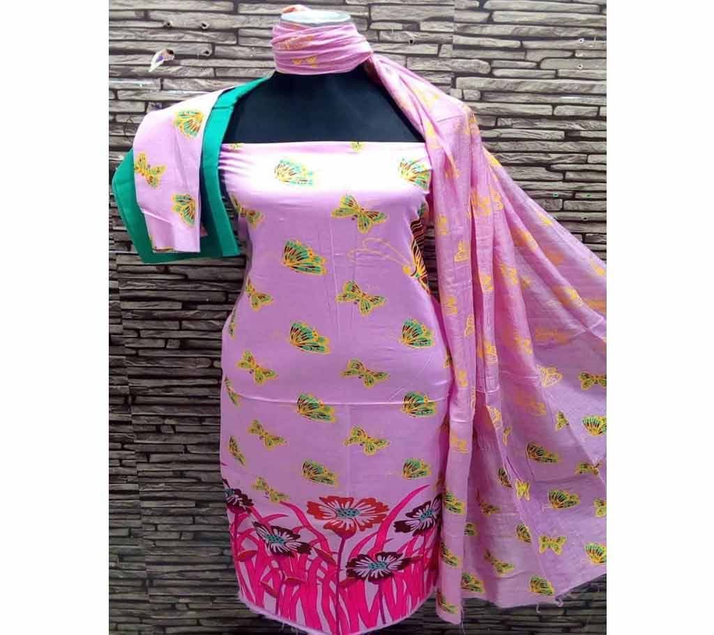 Unstitched Pink Color Cotton screen Printed Salwar Kameez for Women