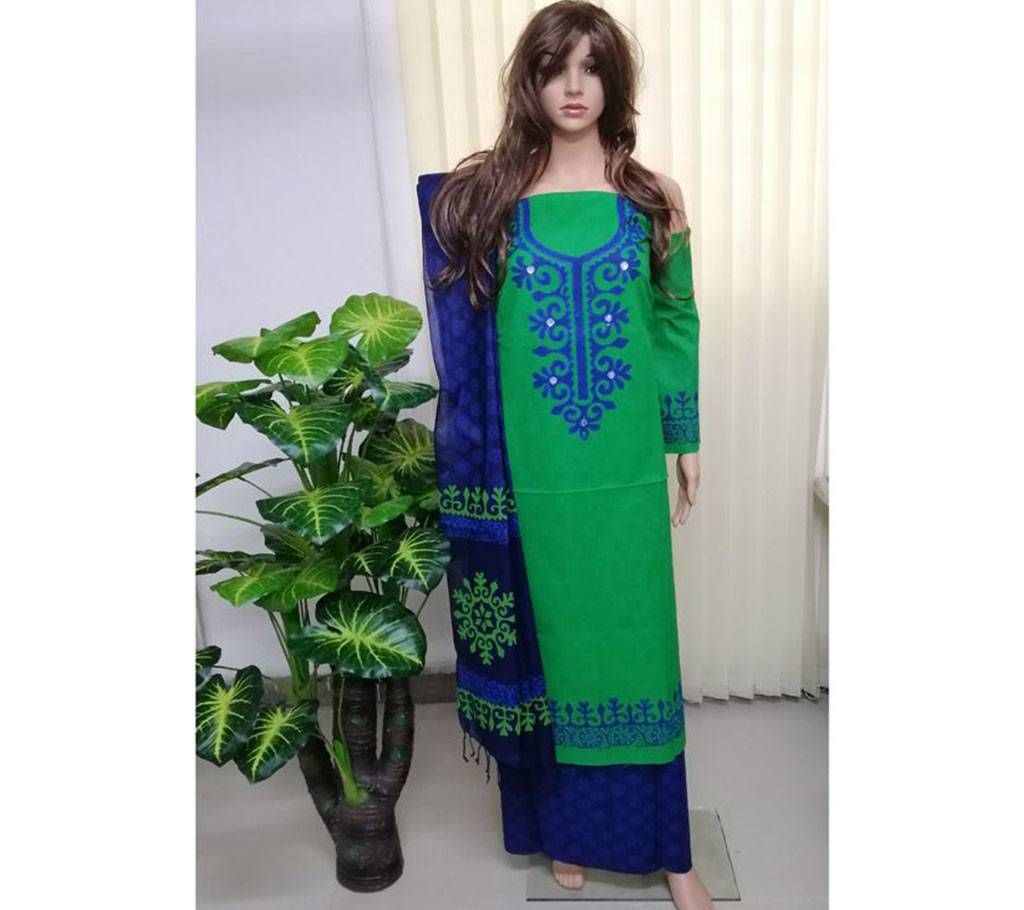 Cotton Block and Embroidery Work Three Piece