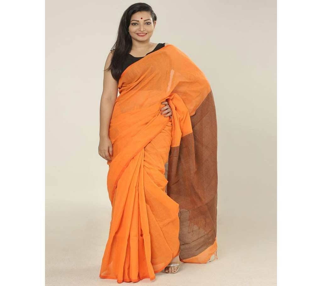 Orange color handloom cotton Saree