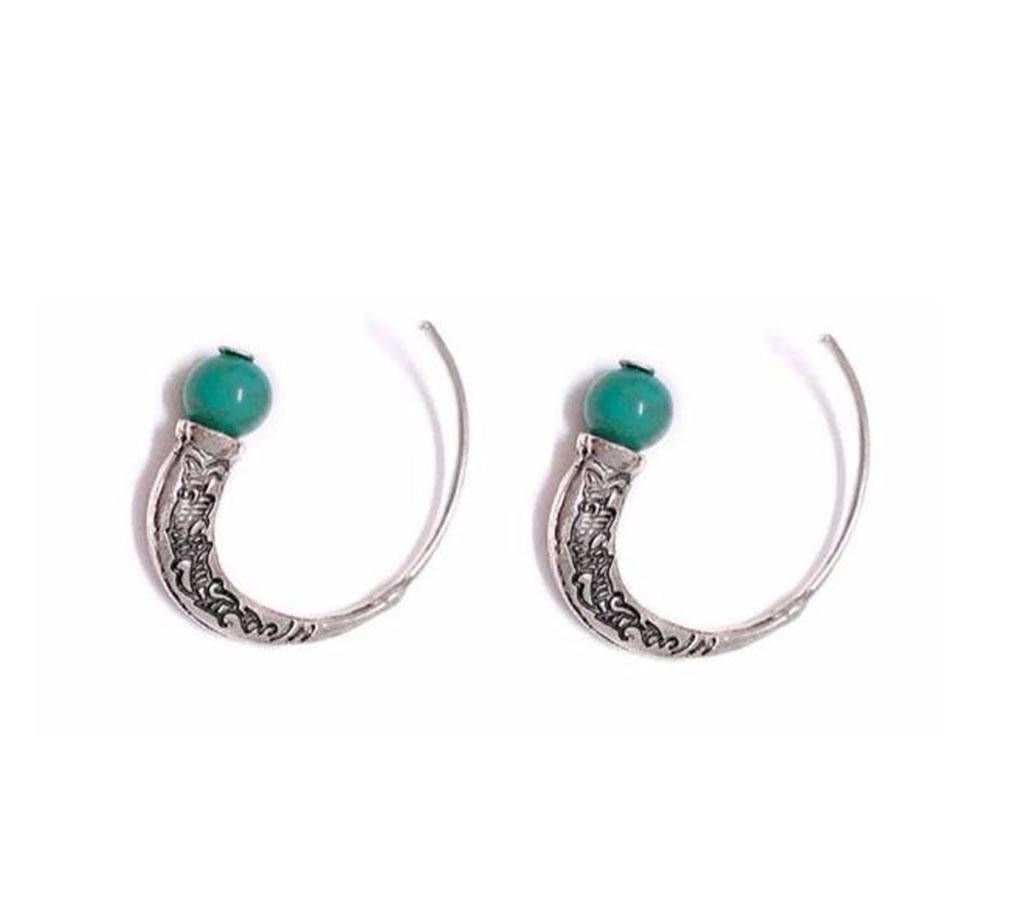 1 Pair Antique Silver Turquoises  Stud Ear Earrings For Women