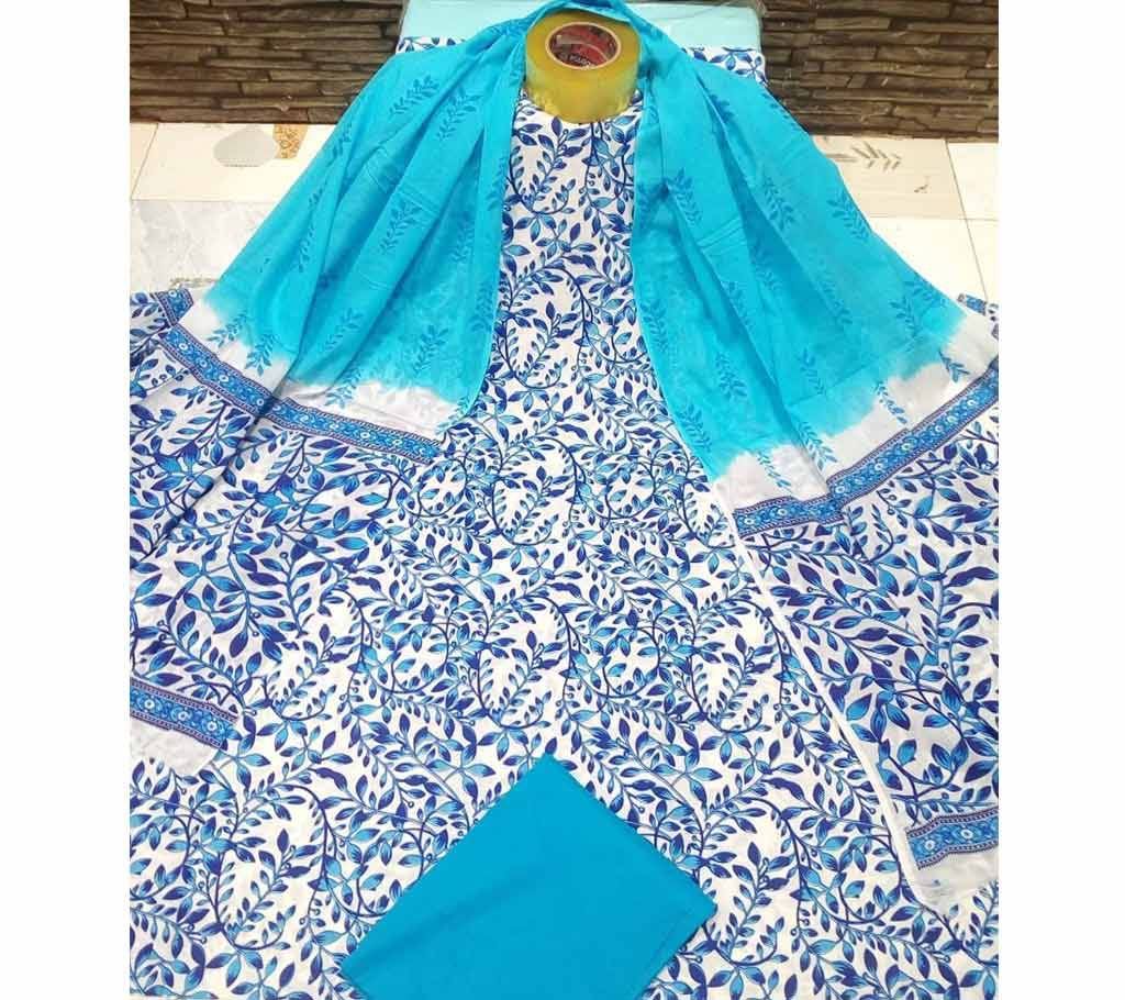 Deshi Cotton Unstitched Joypuri Screen Printed 3Pcs - H29 - MHG