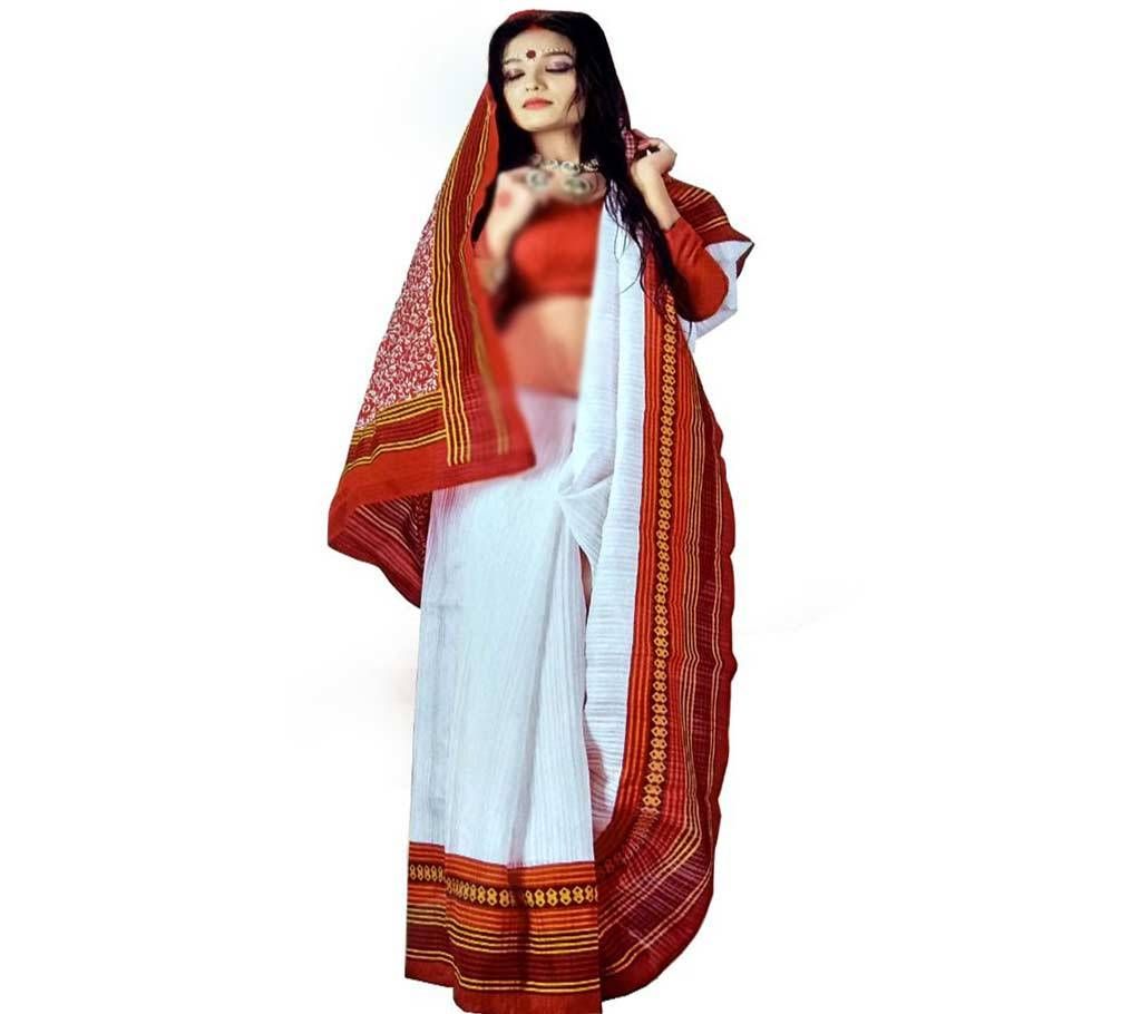 Red & White Indian Silk Saree With Blouse Piece