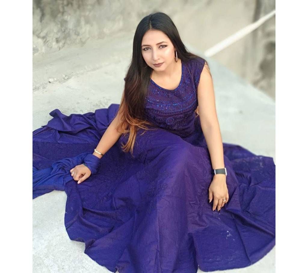 Semi Stitch Party Gown-Blue