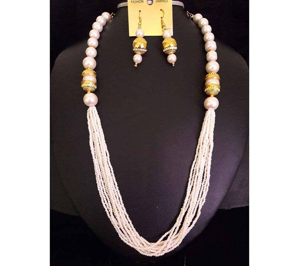 Ladies artificial pearl setting necklace with earrings 