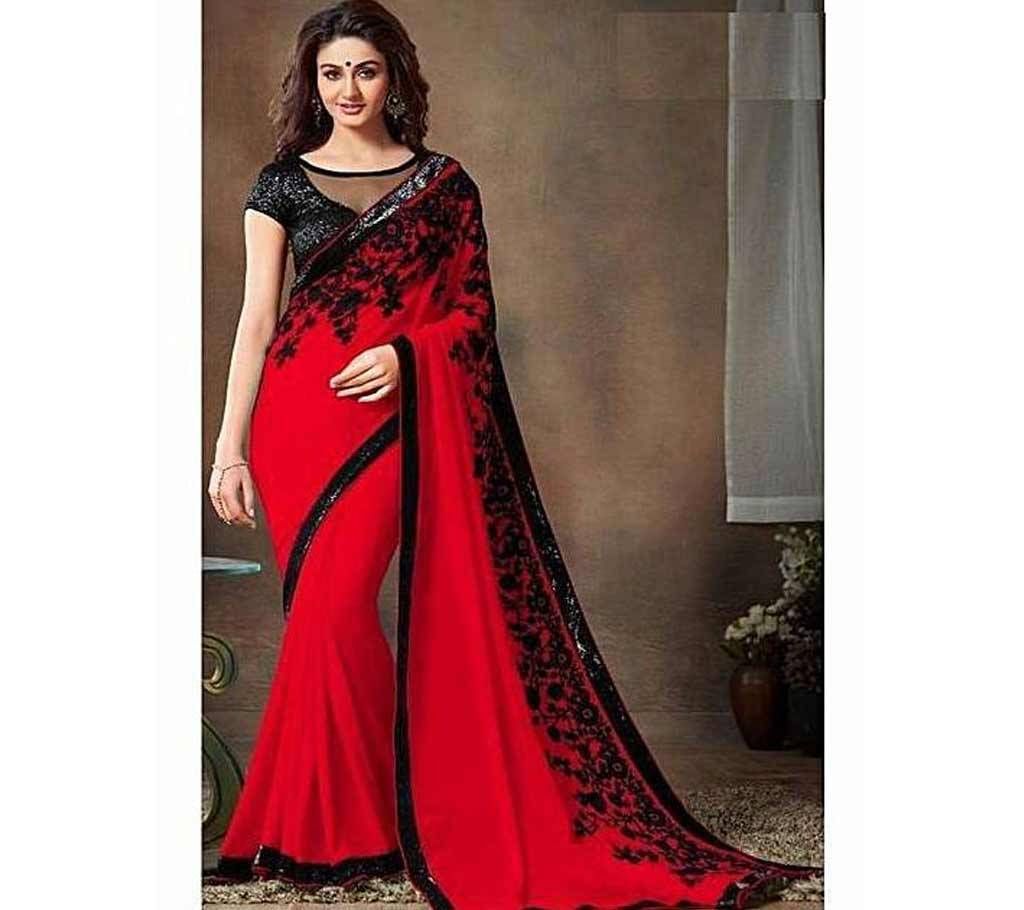 Saree House Red Embroidered Designer Soft Party Wear Saree