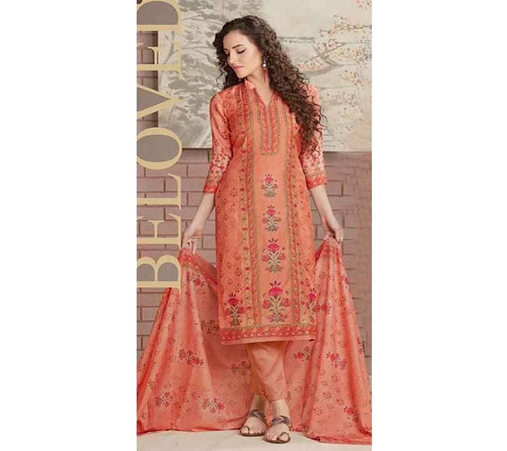 Rakhi Unstitched Printed Cotton Three Piece