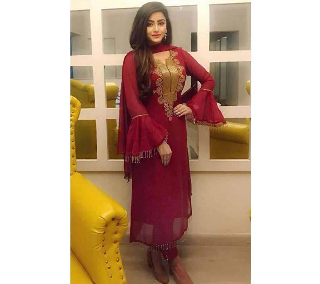 unstitched Georgette Maroon Salwar Kameez for Women