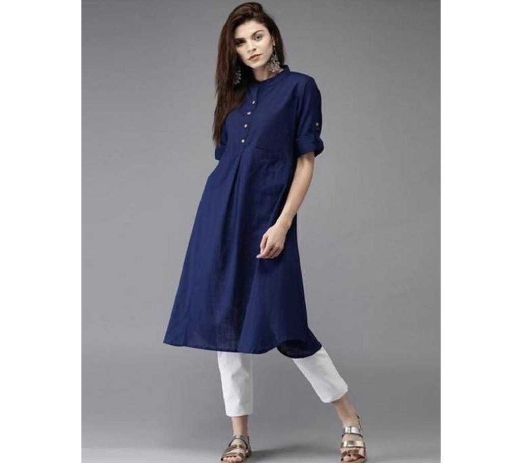 Navy Blue Linen Kurti for Women