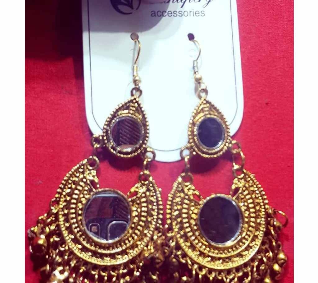 Golden Double Mirror Jhumka Earring