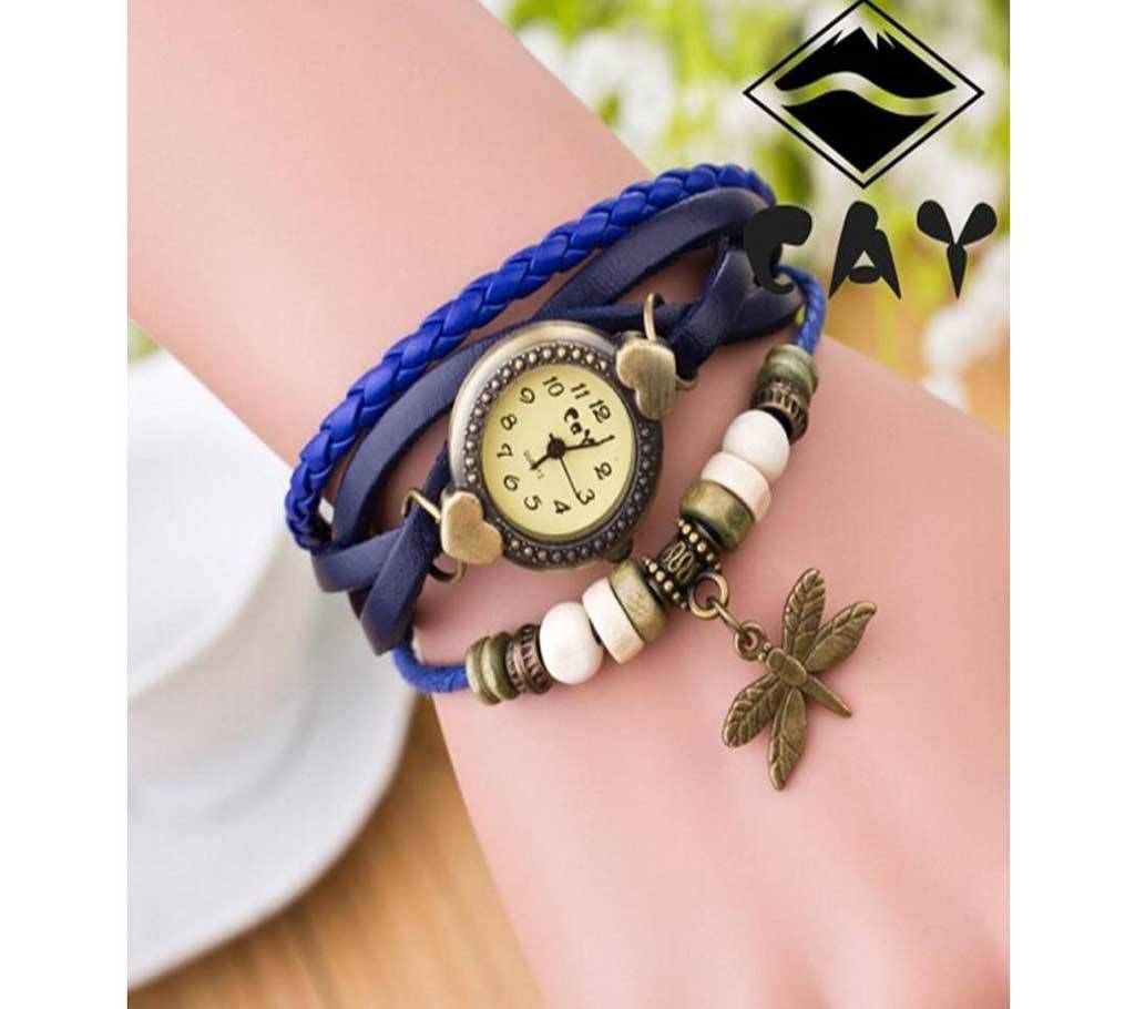 Woman Bracelet Hand Ring Wrist Watch-Blue