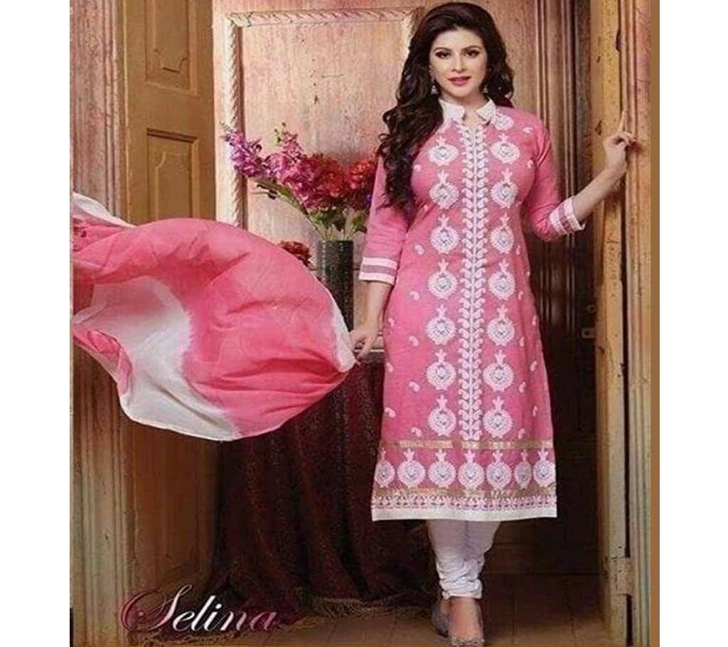 Unstitched Block Printed Rajdhani Cotton Replica Salwar Kameez - Copy