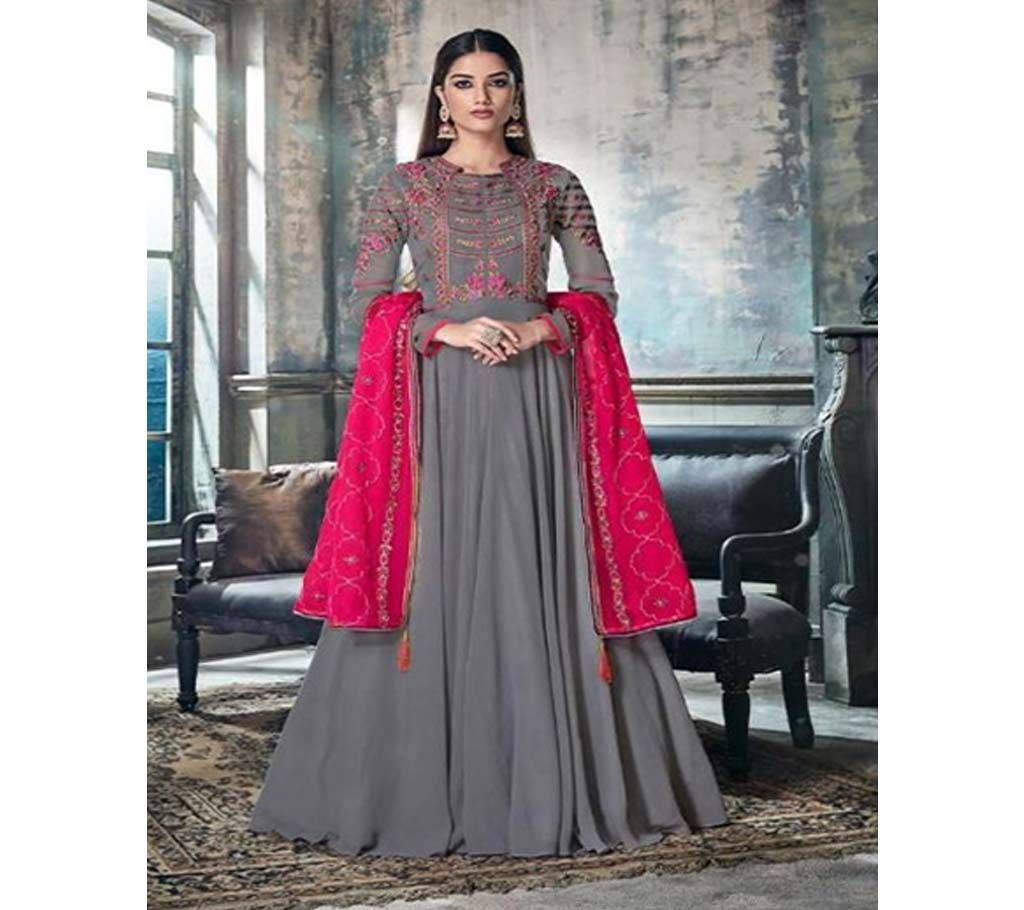 Hansa Husna Libas - Grey Semi Stitched GEORGETTE Long Suit