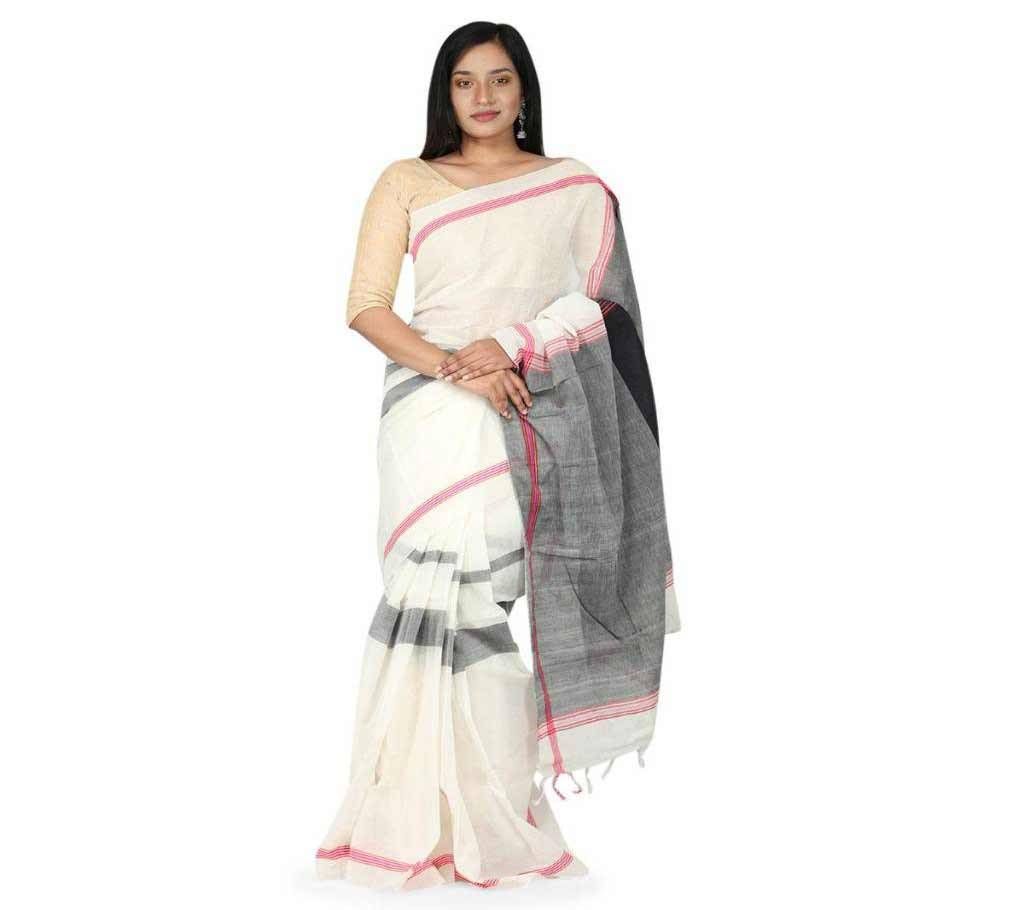 Off-white Ash Color Handloom Cotton Saree