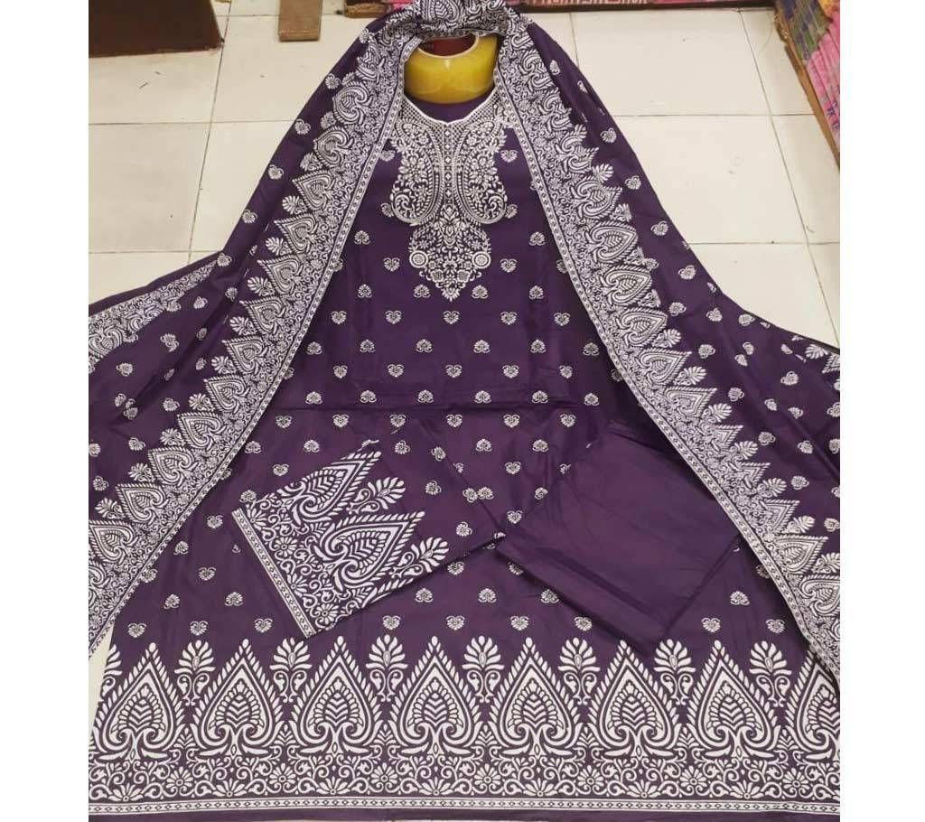 Unstitched Purple Color Cotton Rabar Emboss Salwar Kameez for Women