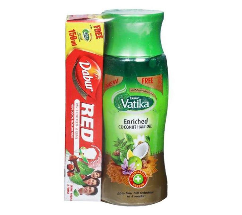 Dabur Vatika Enriched Coconut Hair Oil (Free Dabur Red Toothpaste 50 gm) 150 ml-India 