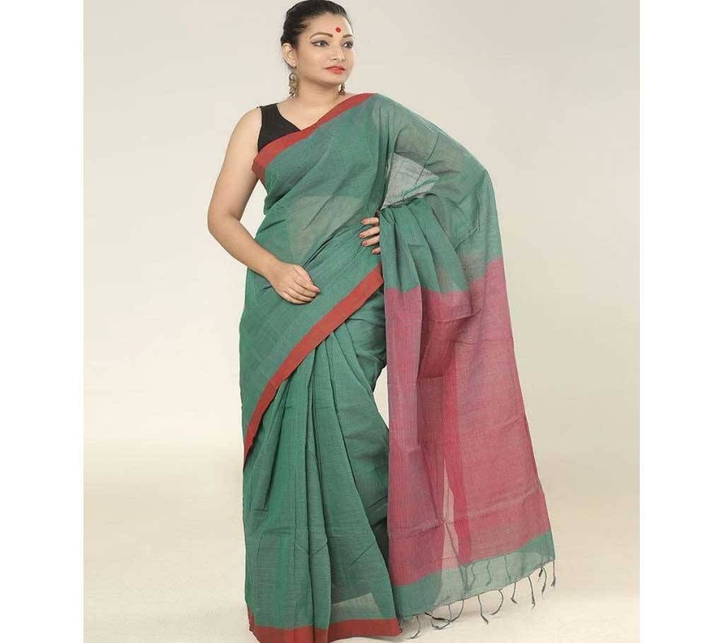 Red & Teal color Handloom cotton Saree