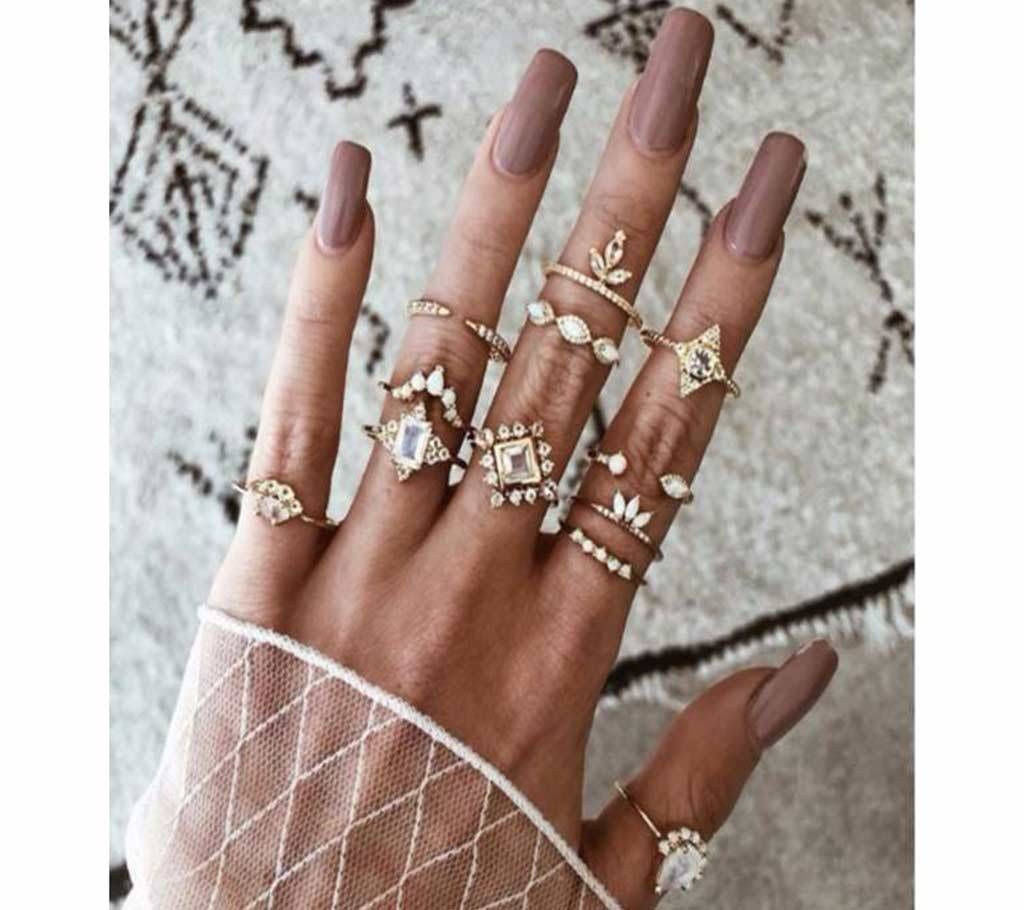 12 Pcs/set Crystal Zircon Flower Ring For Women