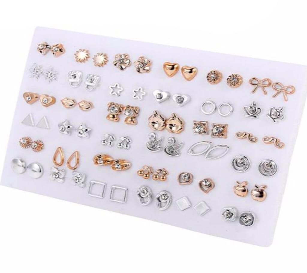 36pairs/set Crystal Silver Gold Color Stud Earings Sets For Women
