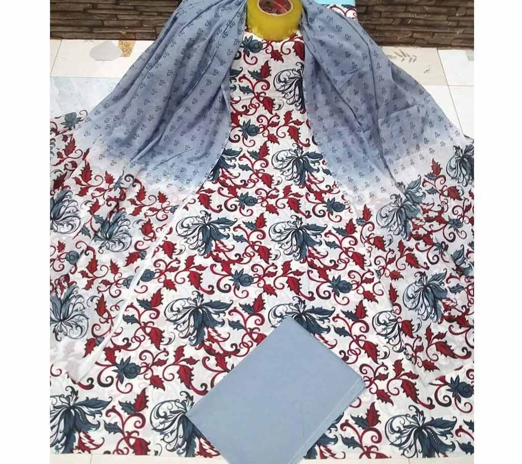 Deshi Cotton Unstitched Joypuri Screen Printed 3Pcs - H28 - MHG
