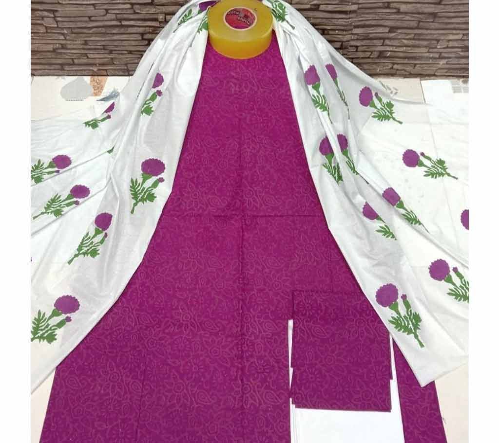 Deshi Cotton Unstitched Screen Printed 3Pcs - C73 - MHG