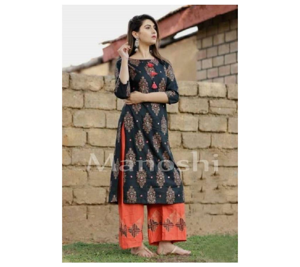 Unstitched Block Printed Cotton Salwar Kamiz Black