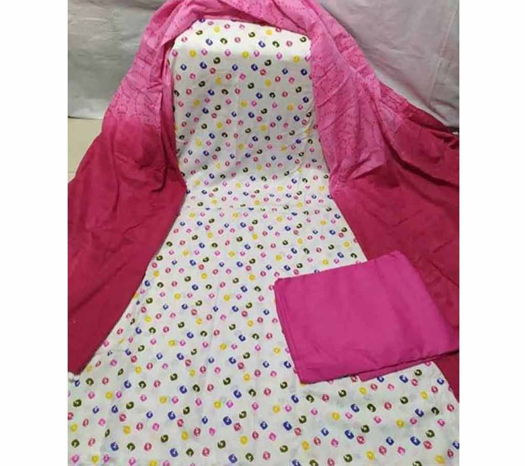 Unstitched Cotton Screen Print Three Piece For Women