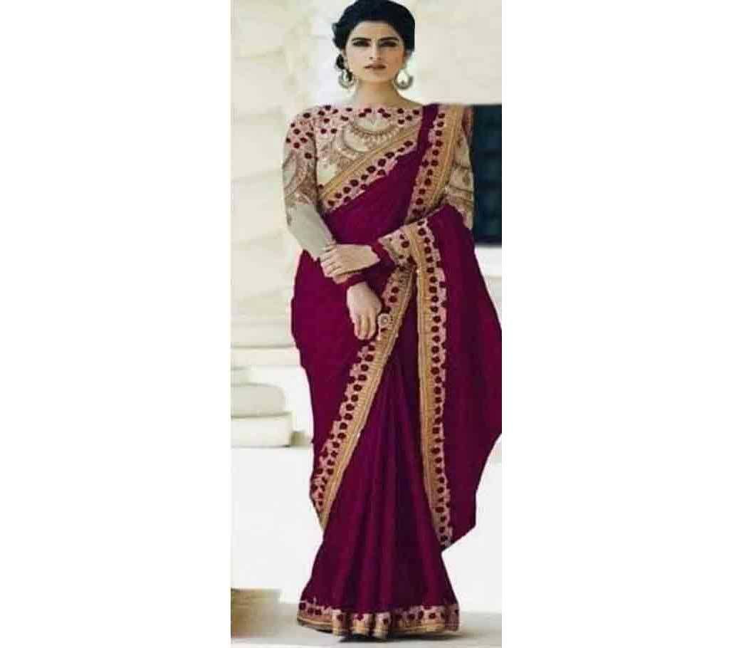 Indian Georgette Saree With Blouse Piece Purple Color