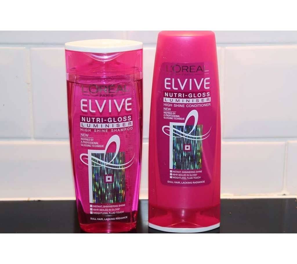 Loreal Paris Elvive Nutri-gloss Luminiser Shampoo and Conditioner-400ml-France 