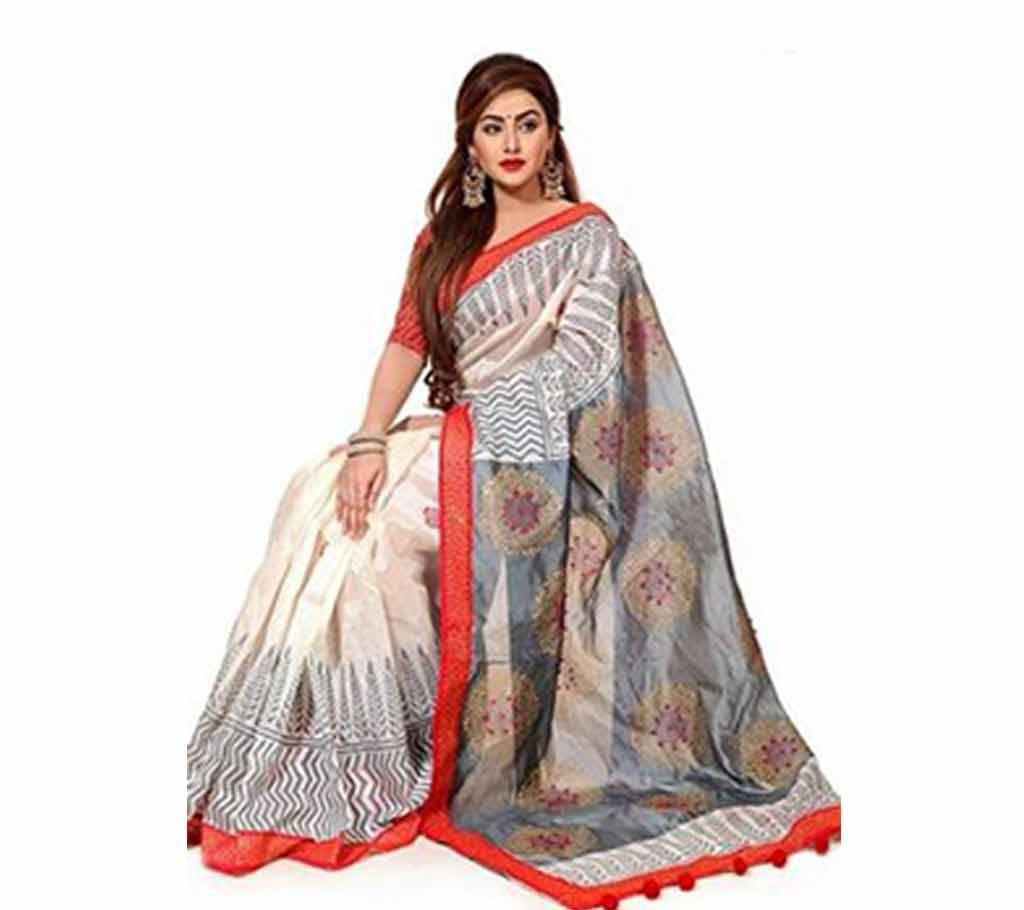 Digital Printed Half Silk Saree with Blouse Piece For Women-14