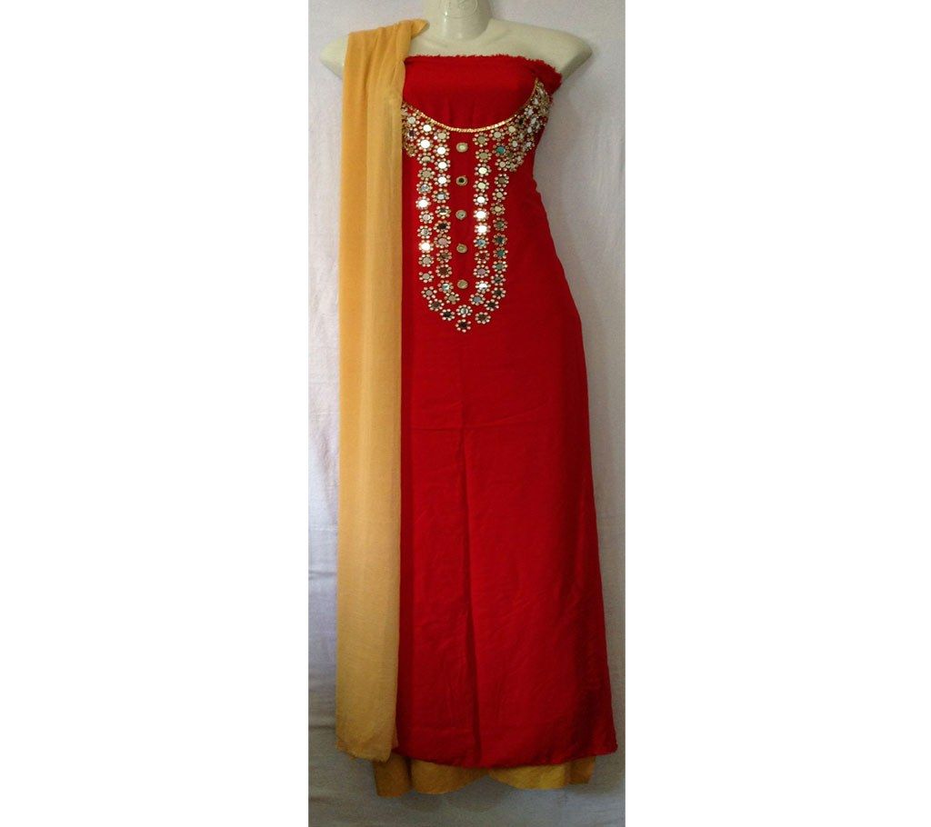 Unstitched Mirror Works Georgette Thee Piece Dress