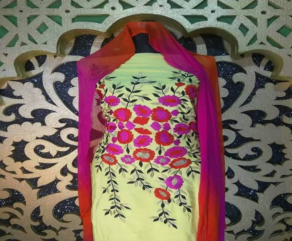 Un stitched embroidery work linen three piece 