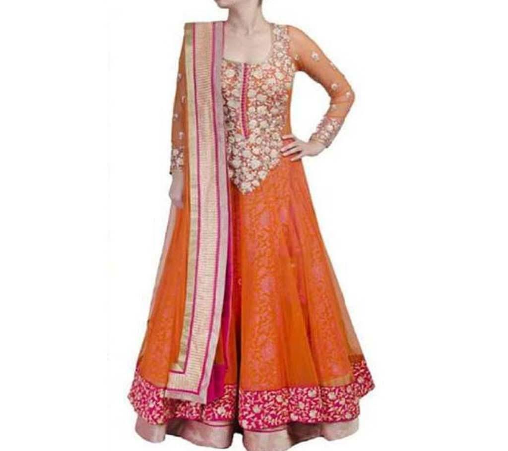 semi stitched embroidery Georgette long party suit- copy 