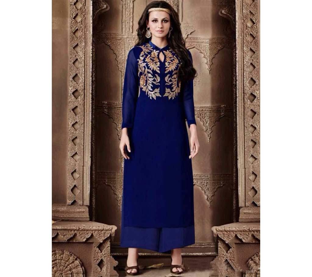Blue Semi Ready Georgette Embroidered Kurti 304