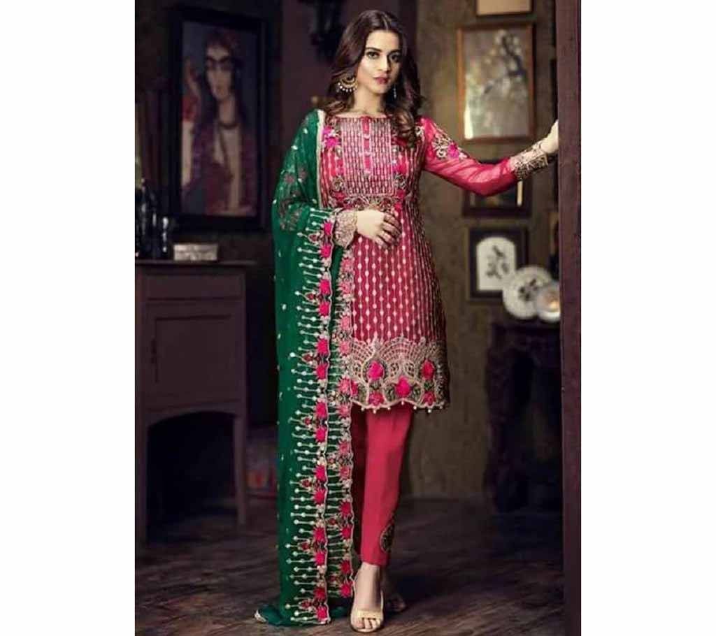Luxury Embroidery Unstitched Chiffon Three Piece