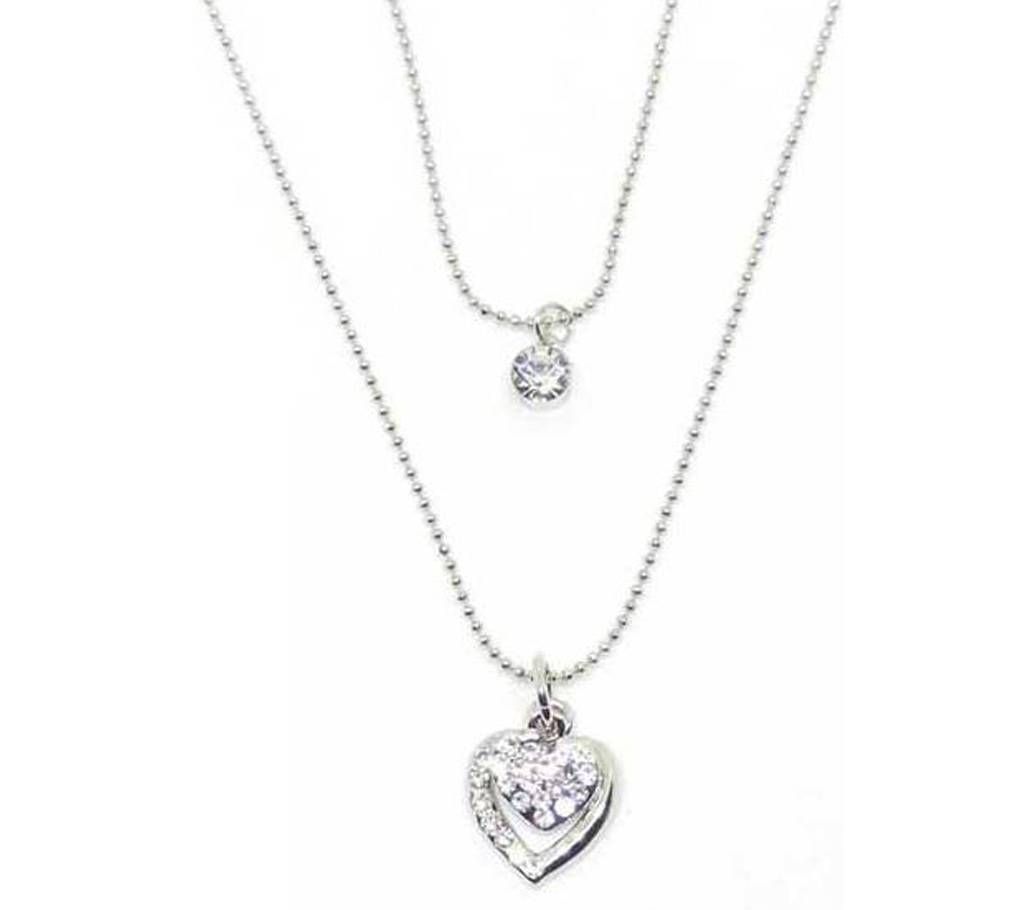 Love Shape Silver Color White Stone Pendant - EC13