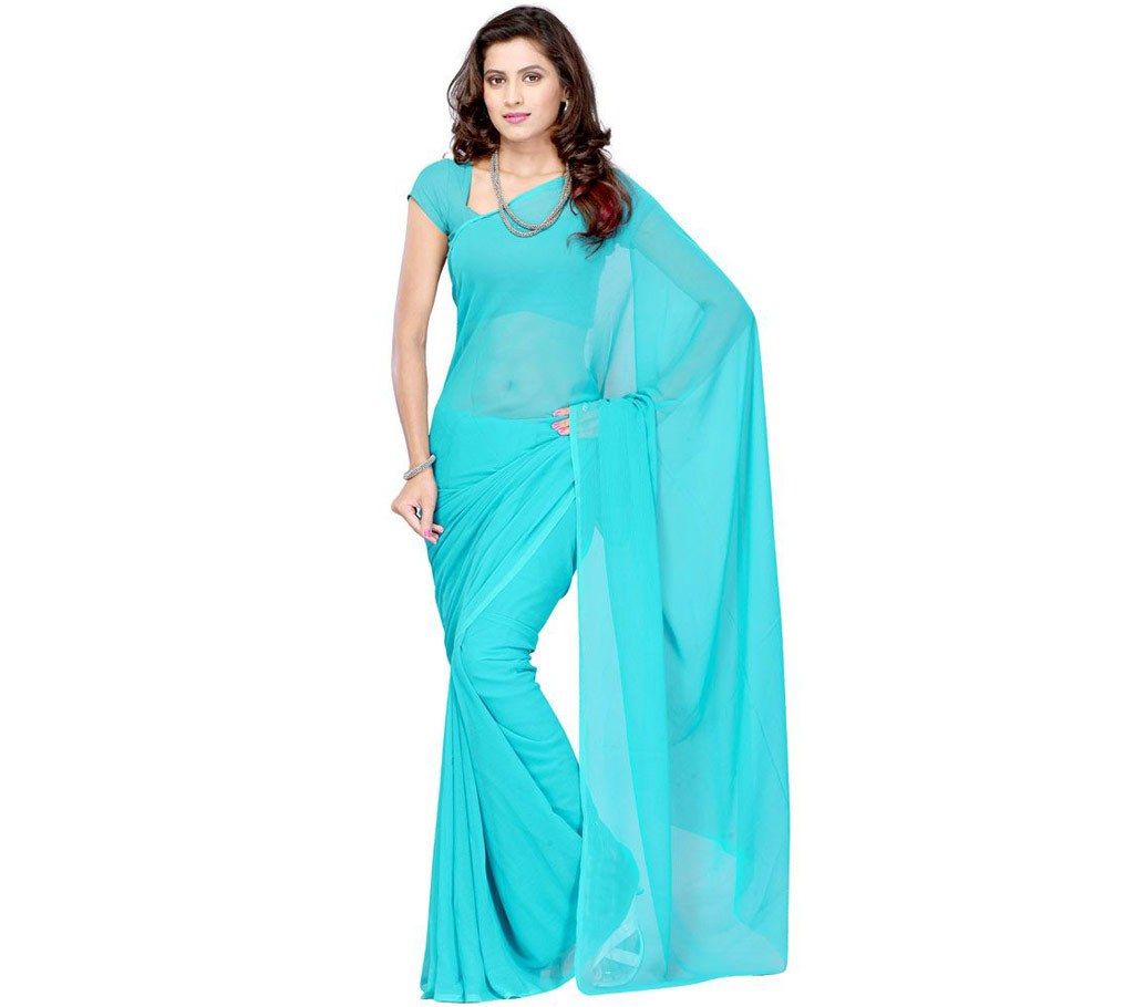 Indian cyan Soft Plain Georgette plain design Saree