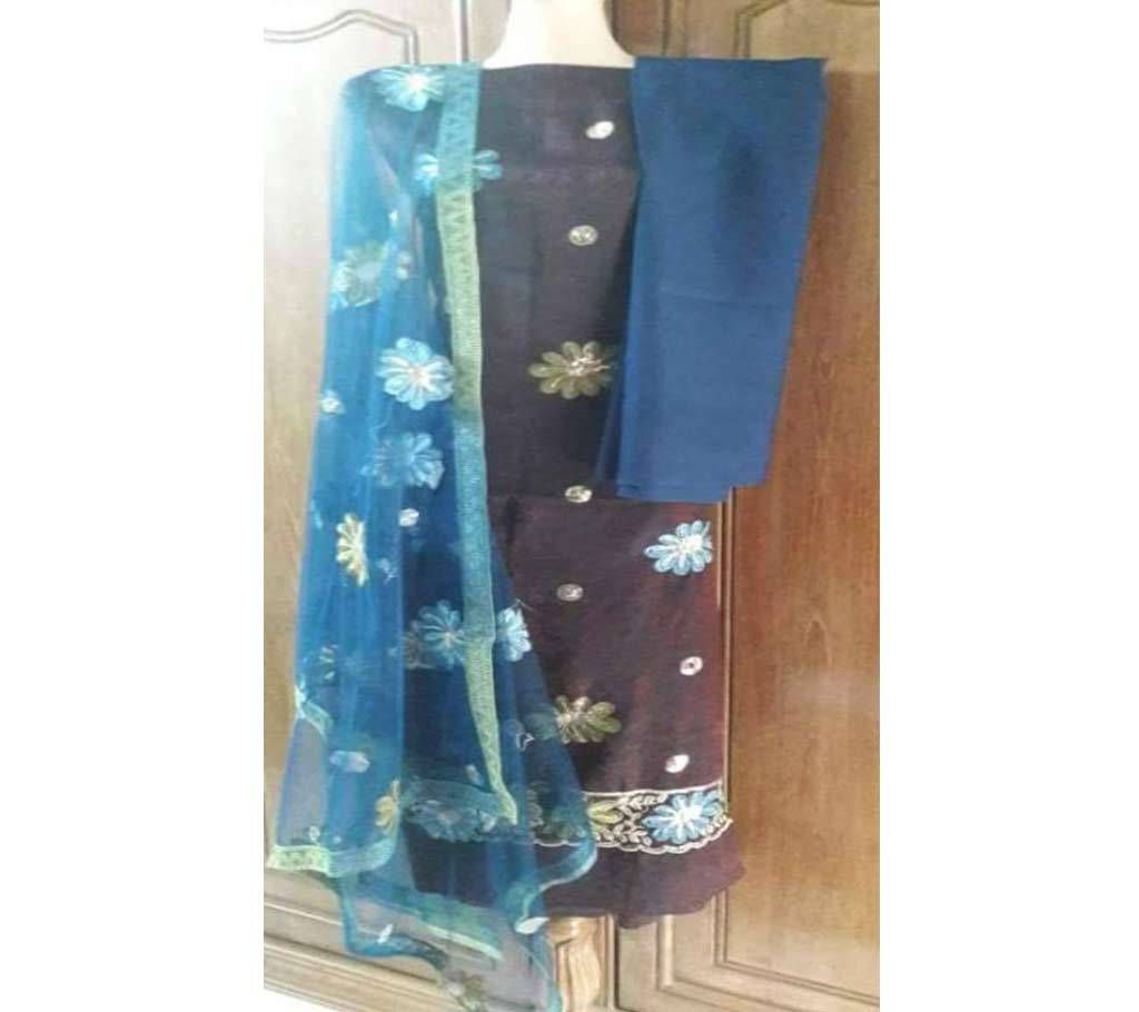 unstitch katan embroidery  three pc Copy