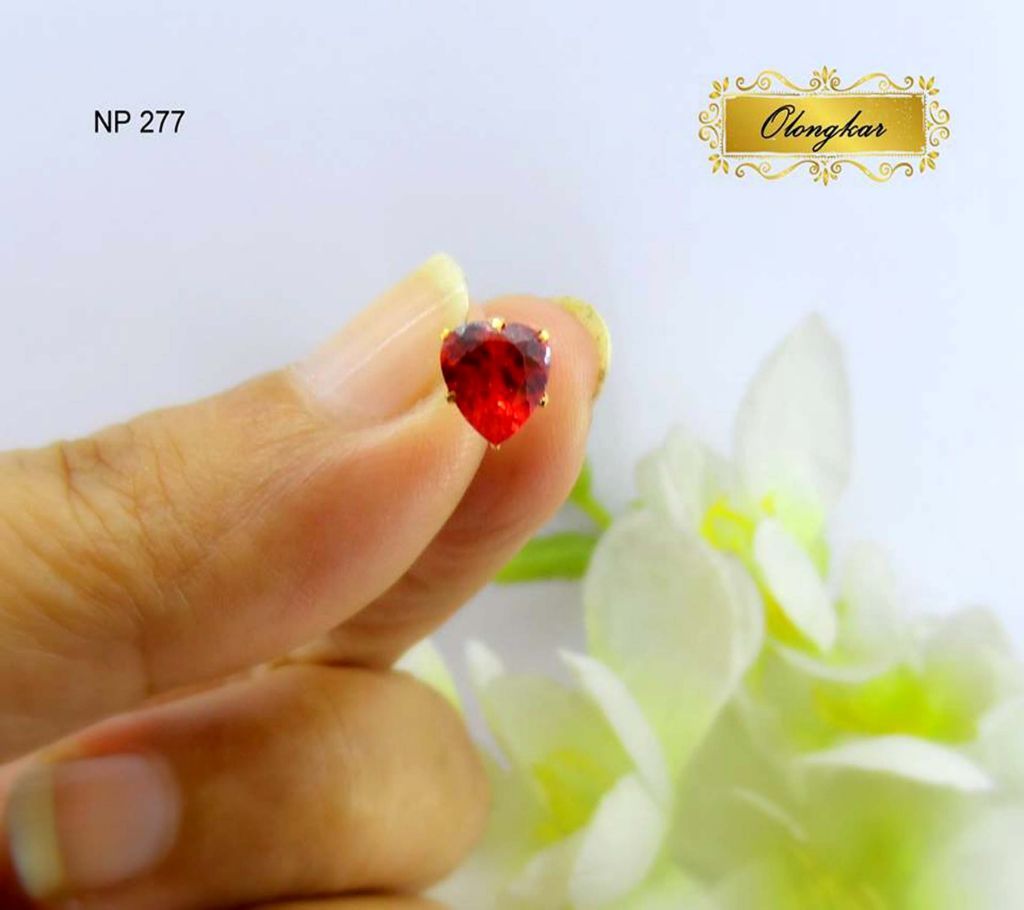 18K Red Stone Love Shape Nose pin
