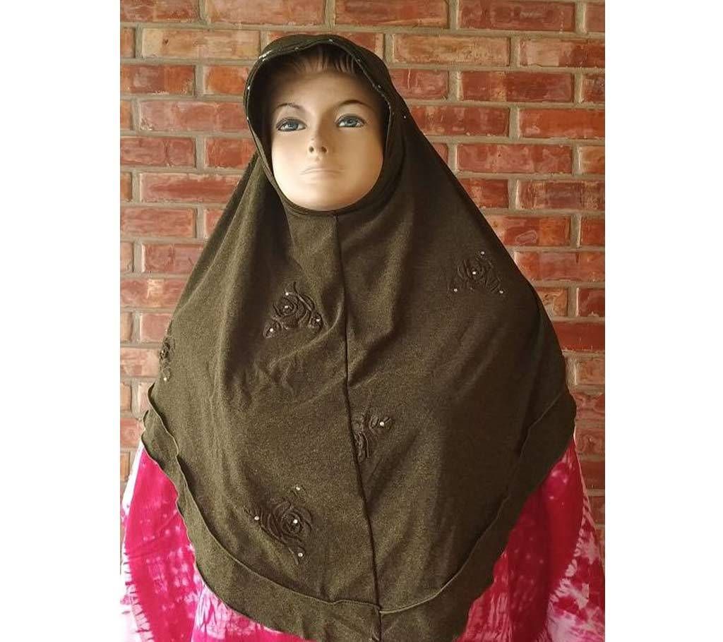 Fixed Hijab Stone Work with Kuchi - Oliv (C-SU456)