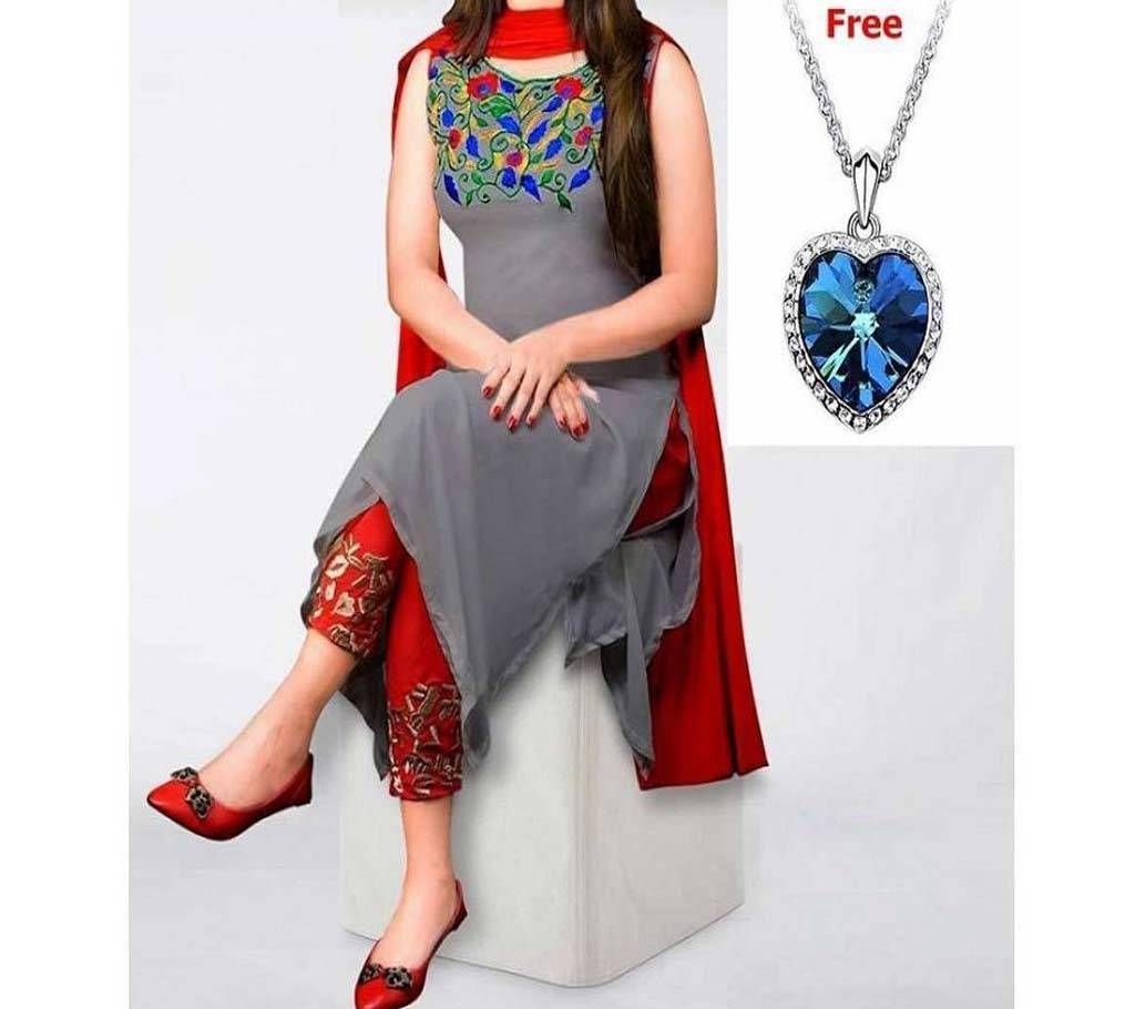 Pendant Free with Semitic Georgette Embroidery Three-Piece