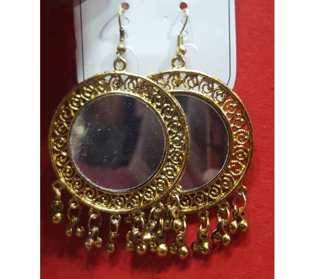 Golden Single Mirror with Jhumka Ear ring