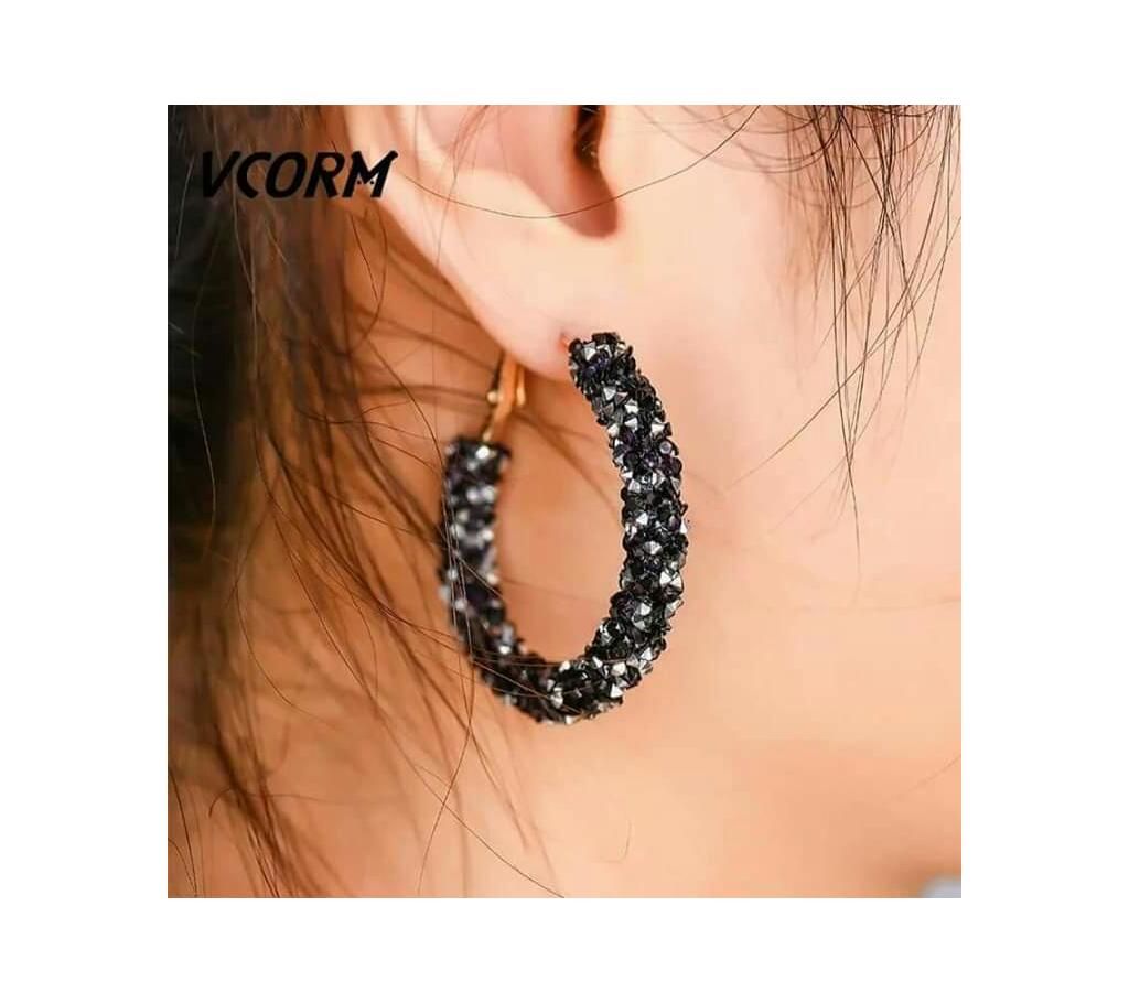 Round Crystal Big Drop Earrings 