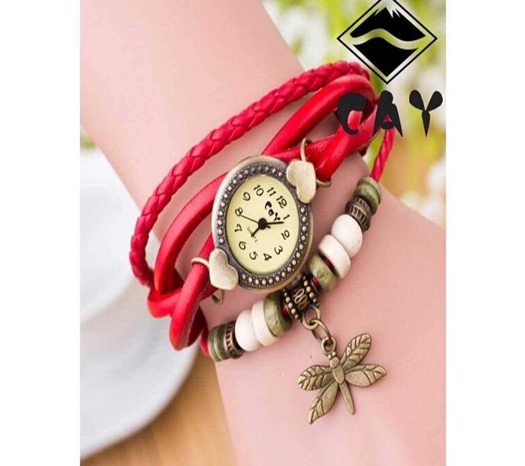 Woman Bracelet Hand Ring Wrist Watch-Red