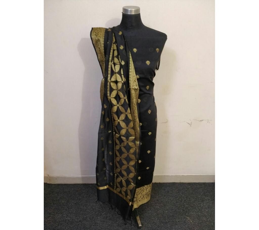 Benarasi Katan 2 piece 10 Black with Golden Mukut Design
