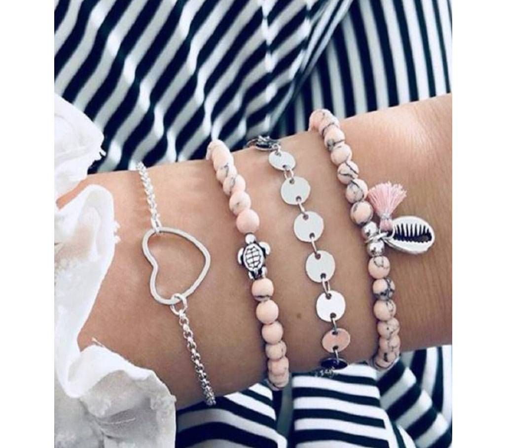 4 PCS/Set Heart Turtle Bead Charm Bracelets For Women