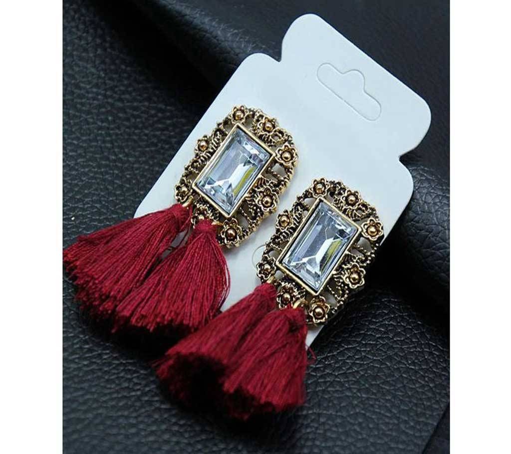 Tassel Earrings Boho Bohemian Long Silk Fabric Dangling Earrings Brown