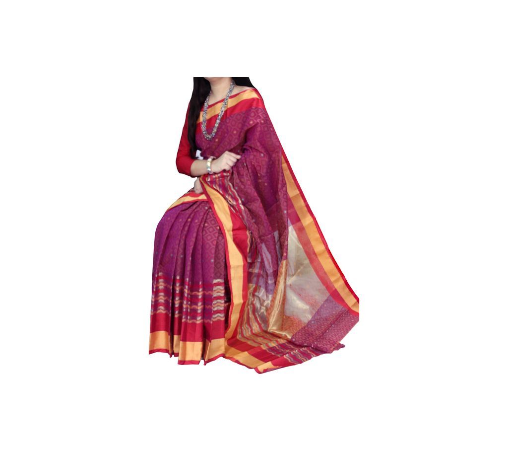 Magenta, Golden & red color Combination Half Silk saree