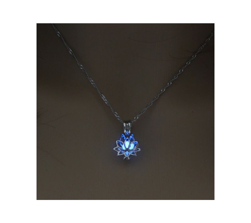 Luminous Glowing In The Dark Moon Lotus Flower Shaped Pendant Necklace Dark Blue For Women