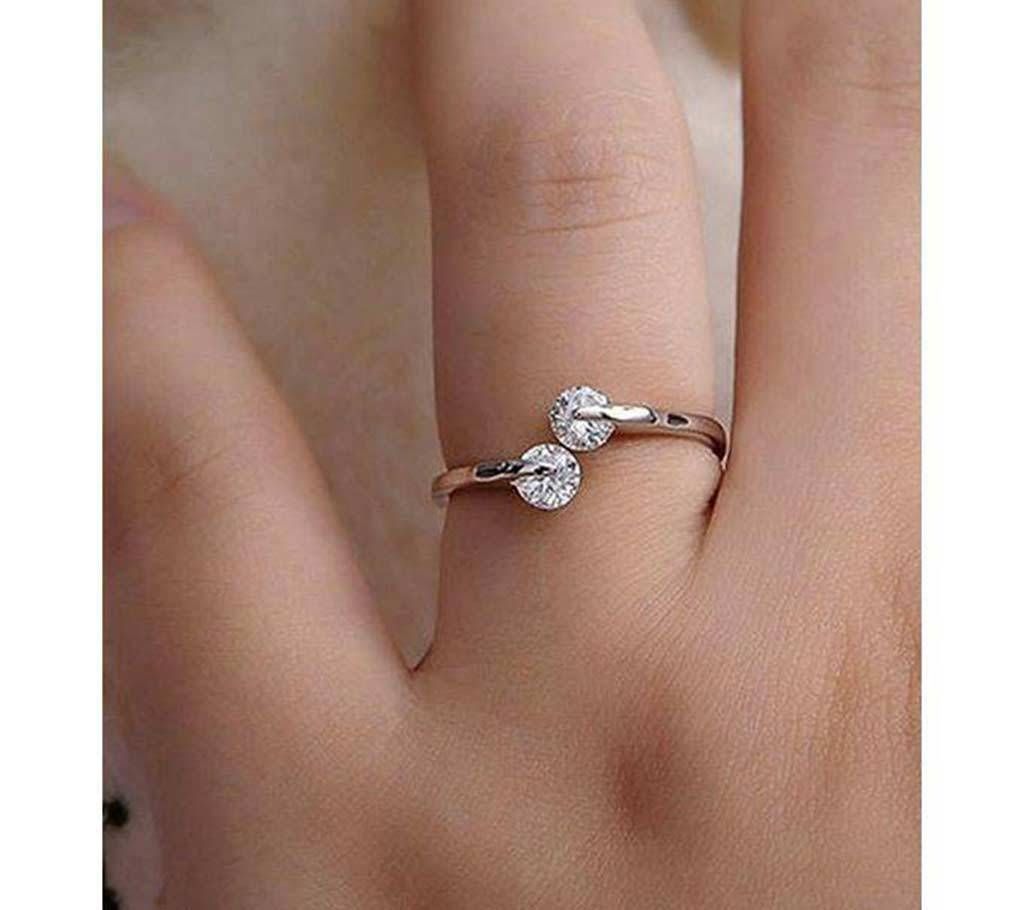 Rose Gold Plated Design Twin Zircon Finger  Ring