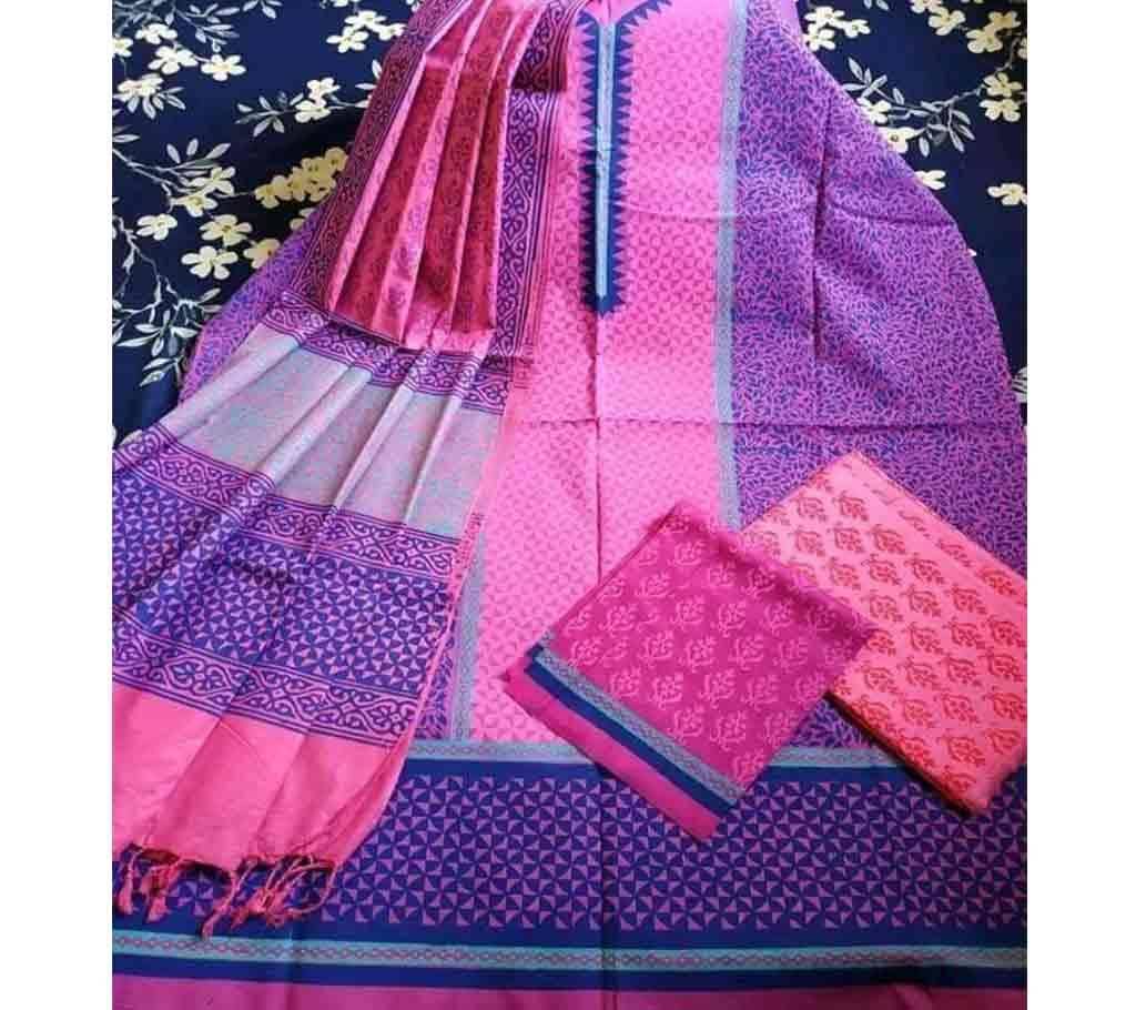 Unstitched Block Priented Cotton Three Piece 